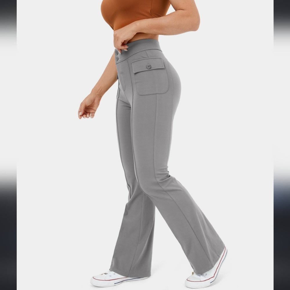 S Halara NWT High Waisted Button Side Flap Pocket Flare Pants…